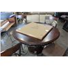 Image 8 : NEW ASHLEY SIGNATURE DESIGN ROUND MAHOGANY COUNTER HEIGHT DINING TABLE WITH 4 UPHOLSTERED BAR STOOLS