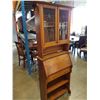 Image 1 : VINTAGE OAK DROP FRONT DESK WITH LEADED GLASS DISPLAY CASE TOP