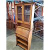 Image 2 : VINTAGE OAK DROP FRONT DESK WITH LEADED GLASS DISPLAY CASE TOP