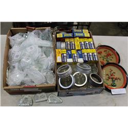 GLASS MASON JAR LIDS AND SUPPLIES AND GLASS ANIMAL ORNAMENTS