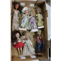 TRAY OF COLLECTOR DOLLS ON STAND