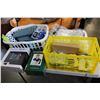 Image 1 : CRATE AND HAMPER OF BEDDING AND ELECTRONICS