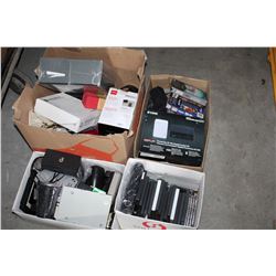 4 BOXES OF MISC LOST PROPERTY ELECTRONICS, HEATER, DVDS ETC.