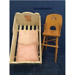 Rocking wood Cradle and High Chair for Doll