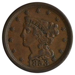 1853 Braided Hair Half Cent Coin