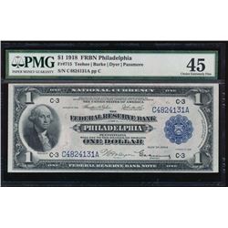 1918 $1 Philadelphia Federal Reserve Bank Note PMG 45