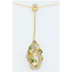 14KT Yellow Gold Emerald and Diamond Pendant with Chain