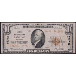 1929 $10 Lansing National Bank Note