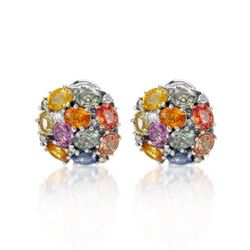 14KT White Gold 9.10ctw Multi Color Sapphire and Diamond Earrings