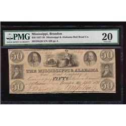 1837-38 $50 Mississippi & Alabama Rail Road Co Note PMG 20