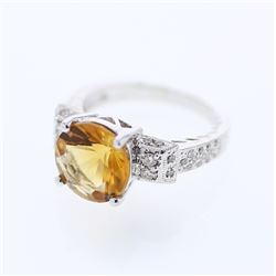 18KT White Gold 3.38ct Citrine and Diamond Ring