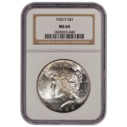 1926-S $1 Peace Silver Dollar Coin NGC MS64