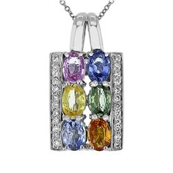 14KT White Gold 3.18ctw Multi Color Sapphire and Diamond Pendant with Chain