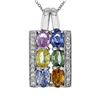 Image 1 : 14KT White Gold 3.18ctw Multi Color Sapphire and Diamond Pendant with Chain