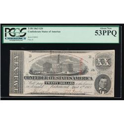 1863 $20 Confederate States of America Note PCGS 53PPQ