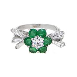 18KT White Gold 1.56ctw Diamond and Emerald Ring