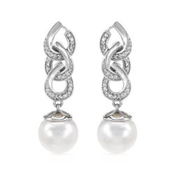 14KT White Gold 11.13ctw Pearl and Diamond Earrings
