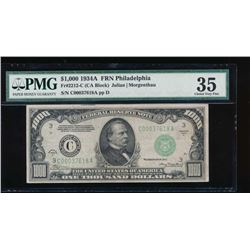 1934A $1000 Philadelphia Federal Reserve Note PMG 35