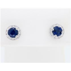 14KT White Gold Blue Sapphire and Diamond Earrings