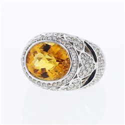 14KT White Gold 7.01ct Citrine and Diamond Ring