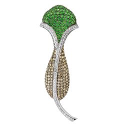 14KT White Gold 2.80ctw Tsavorite and Diamond Brooch