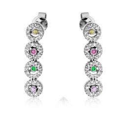 18KT White Gold 0.12ctw Multi Color Sapphire and Diamond Earrings