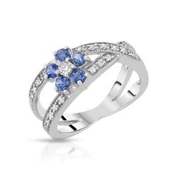 14KT White Gold 0.48ctw Blue Sapphire and Diamond Ring