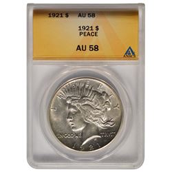 1921 $1 Peace Silver Dollar Coin ANACS AU58