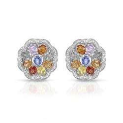 14KT White Gold 7.69ctw Multi Color Sapphire and Diamond Earrings
