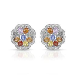 14KT White Gold 7.69ctw Multi Color Sapphire and Diamond Earrings