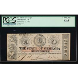 1862 $50 State of Georgia Obsolete Note PCGS 63