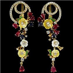 Natural RUBY SAPPHIRE MOTHER OF PEARL Earrings