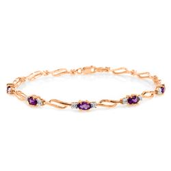 Genuine 2.96 ctw Amethyst & Diamond Bracelet Jewelry 14KT Rose Gold - REF-82W6Y
