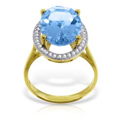 Genuine 7.58 ctw Blue Topaz & Diamond Ring Jewelry 14KT Yellow Gold - REF-85A2K