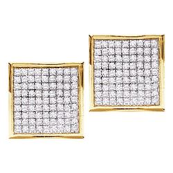 0.05 CTW Diamond Square Cluster Stud Earrings 10KT Yellow Gold - REF-4M5H
