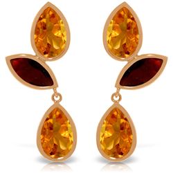 Genuine 13 ctw Citrine & Garnet Earrings Jewelry 14KT Rose Gold - REF-58H7X