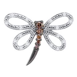 0.25 CTW Cognac-brown Color Diamond Dragonfly Bug Pendant 14KT White Gold - REF-24M2H