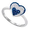 Image 1 : 0.10 CTW Blue Color Diamond Small Heart Cluster Ring 10KT White Gold - REF-18H2M