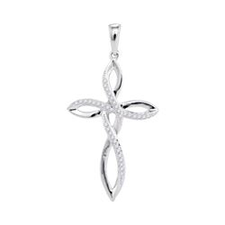 0.10 CTW Diamond Woven Cross Faith Pendant 10KT White Gold - REF-13W4K