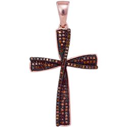 0.26 CTW Red Color Diamond Cross Pendant 10KT Rose Gold - REF-34K4W