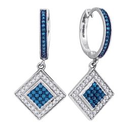 0.50 CTW Blue Color Diamond Square Dangle Earrings 10KT White Gold - REF-30M2H