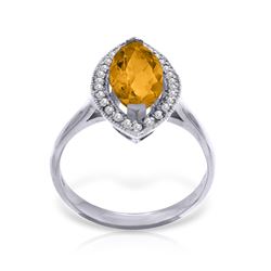 Genuine 1.80 ctw Citrine & Diamond Ring Jewelry 14KT White Gold - REF-70W5Y