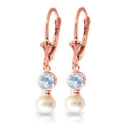 Genuine 2.7 ctw Aquamarine & Pearl Earrings Jewelry 14KT Rose Gold - REF-37W2Y