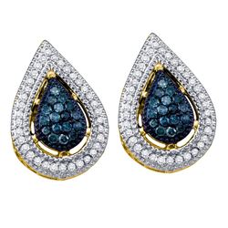 0.40 CTW Blue Color Diamond Teardrop Cluster Earrings 10KT Yellow Gold - REF-34F4N