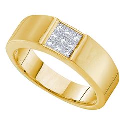 0.50 CTW Princess Diamond Mens Anniversary Ring 14k Yellow Gold - REF-75K2W