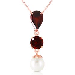 Genuine 5.25 ctw Garnet & Pearl Necklace Jewelry 14KT Rose Gold - REF-26M6T