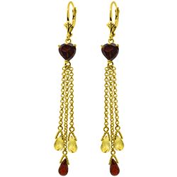 Genuine 9.5 ctw Garnet & Citrine Earrings Jewelry 14KT Yellow Gold - REF-62Y2F