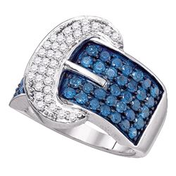 1.89 CTW Blue Color Diamond Belt Buckle Ring 10KT White Gold - REF-101Y9X