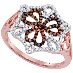 0.33 CTW Red Color Diamond Openwork Triple Heart Cluster Ring 10KT Rose Gold - REF-32N9F