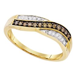 0.25 CTW Cognac-brown Color Diamond Ring 10KT Yellow Gold - REF-14F9N